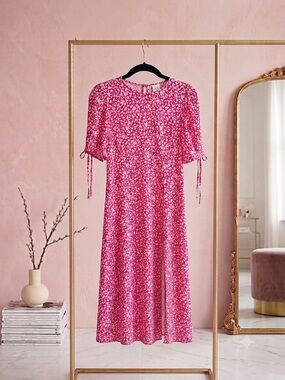 ASOS Pink Floral Tie-Sleeve Midi Dress